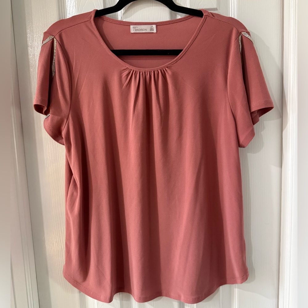 Pink Short Sleeve Scoop Neck Top